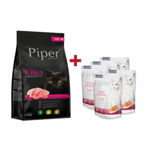 Piper täistoit kalkunilihaga täiskasvanud kassidele 3 kg + 5 x 100 g Piper märgtoit lõhega