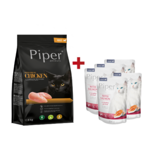 Piper täistoit kanalihaga täiskasvanud kassidele 3 kg + 5 x 100 g Piper märgtoit lõhega