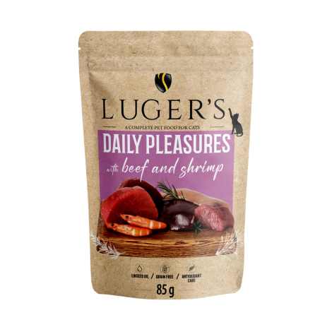 Lugers täisväärtuslik märgtoit kassile veise ja krevetiga 85 g